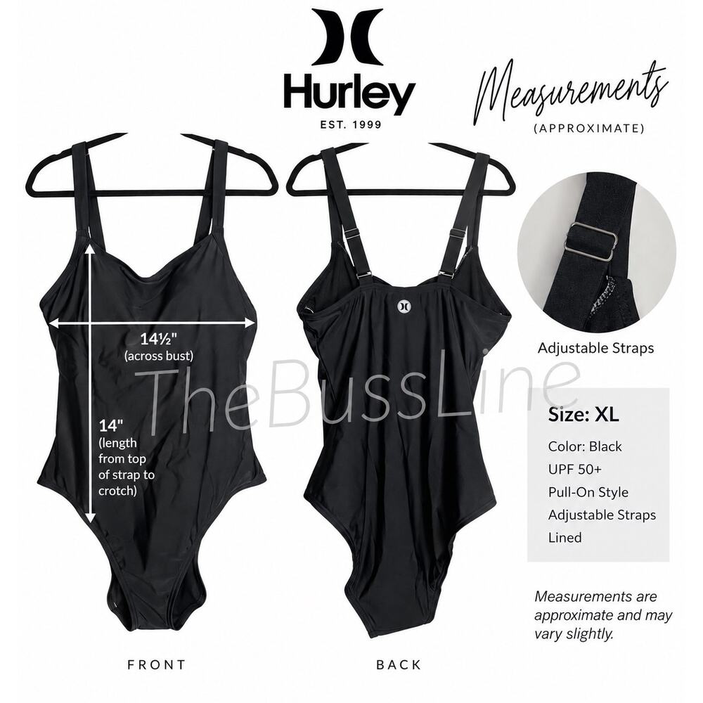 Hurley Women’s One Piece Swimsuit XL Black UPF 50+ Adjustable Straps NWT - Picture 3 of 14